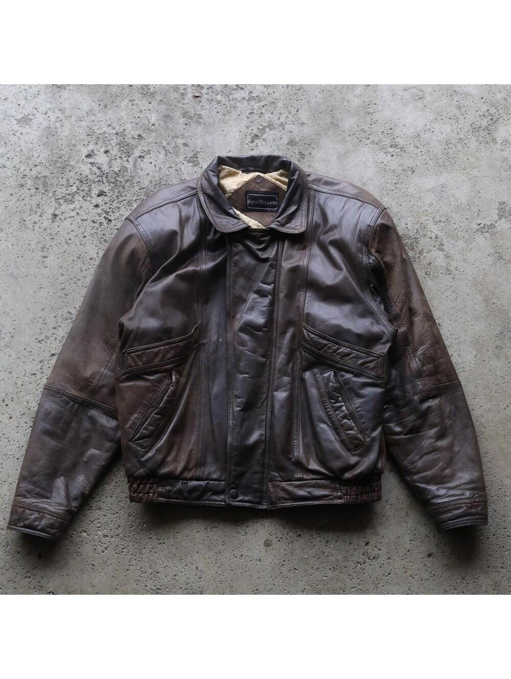 Vintage Peter England Leather Jacket Mens Medium Brown Bomber Biker Style Coat